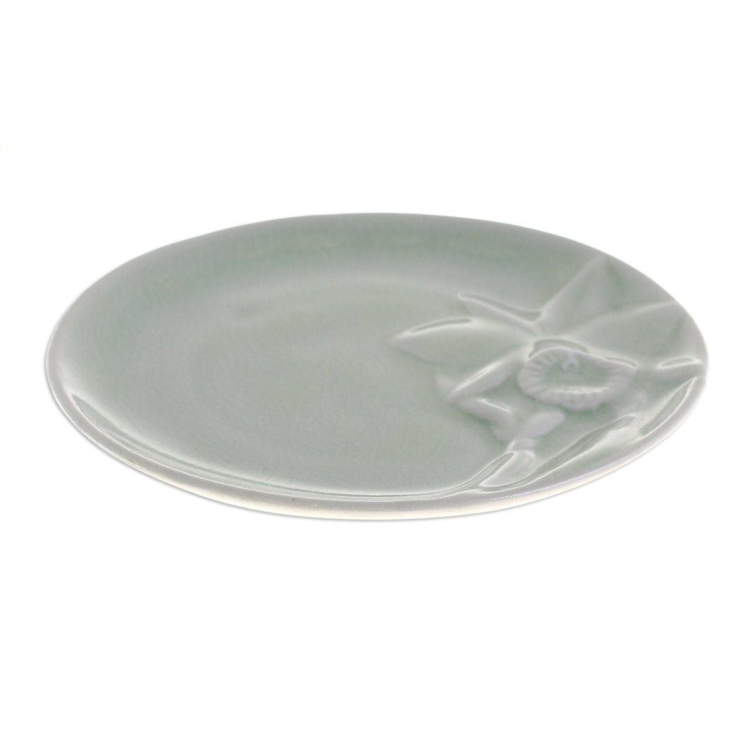 Green Floral Celadon Ceramic Dessert Plate - Lanna Orchid