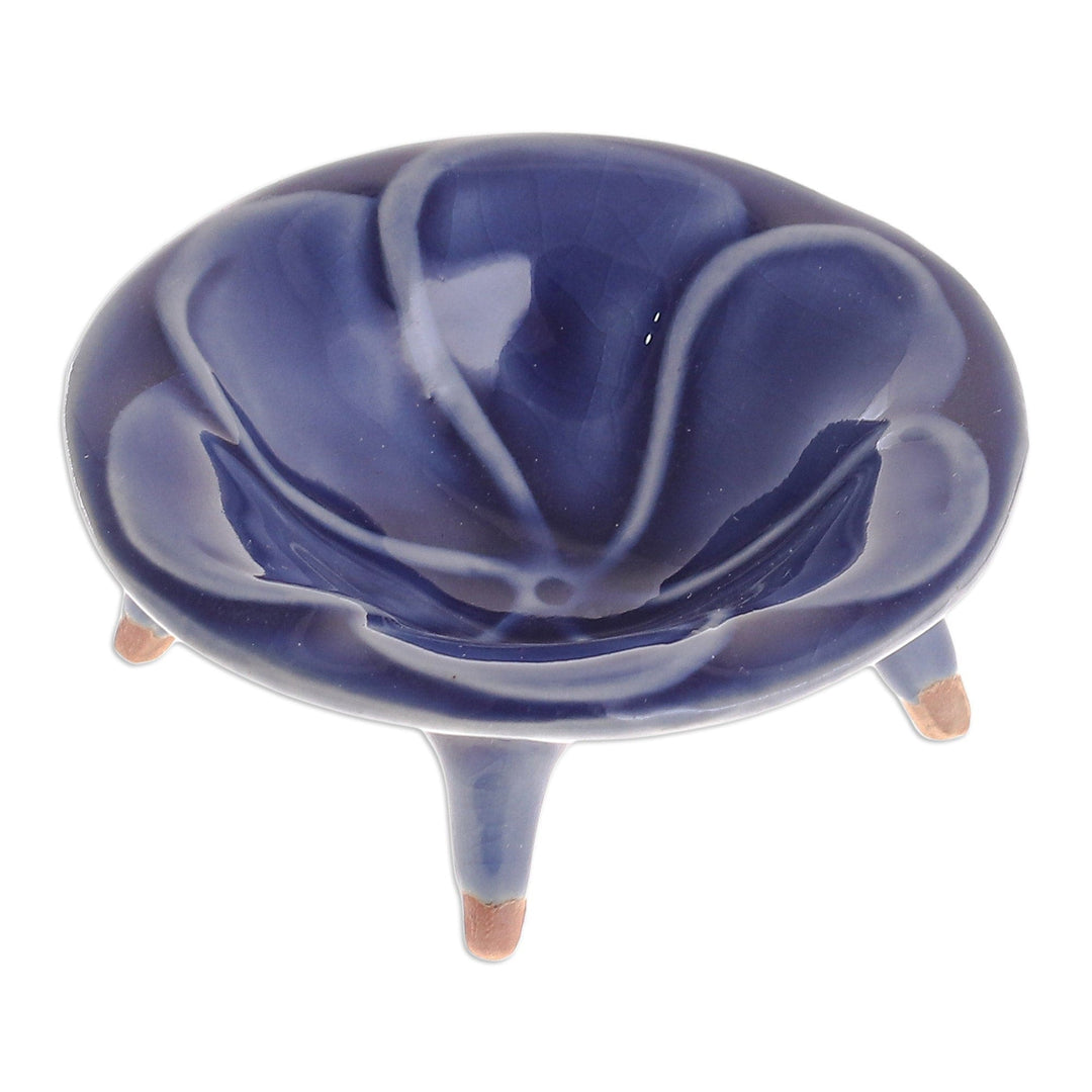 Floral Celadon Candy Dish from Thailand - Blue Plumeria