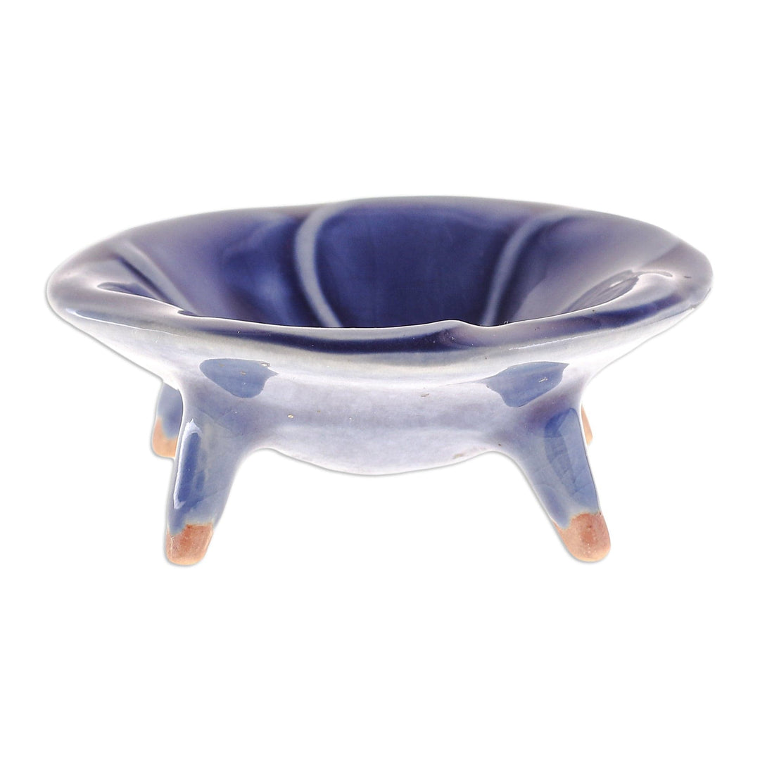 Floral Celadon Candy Dish from Thailand - Blue Plumeria