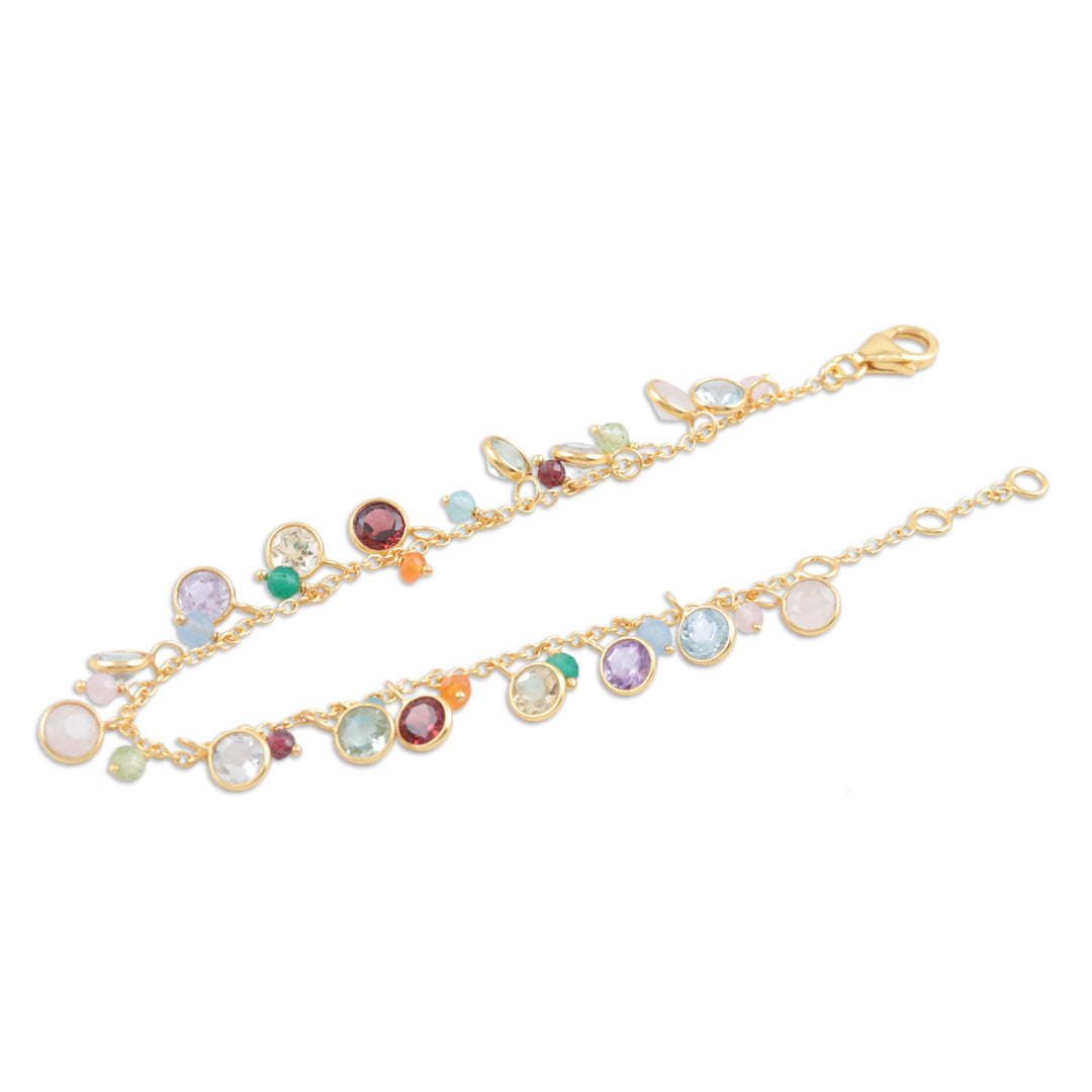 Handmade Gold-Plated Multi-Gemstone Charm Bracelet - Rainbow Bubbles