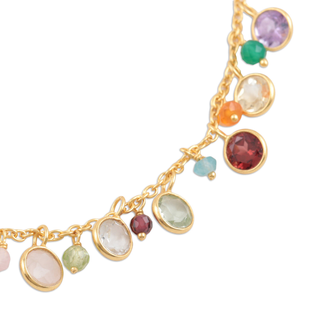 Handmade Gold-Plated Multi-Gemstone Charm Bracelet - Rainbow Bubbles