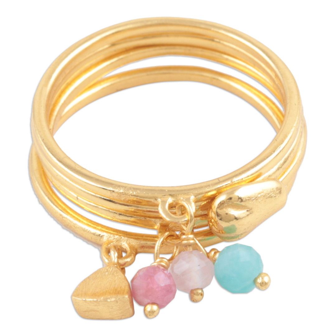 Gold-Plated Gemstone Stacking Rings (Set of 4) - Day Date