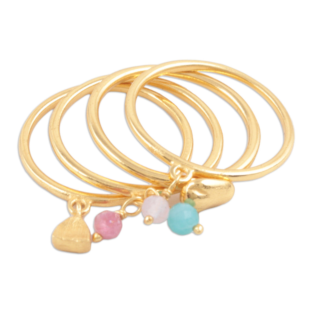 Gold-Plated Gemstone Stacking Rings (Set of 4) - Day Date