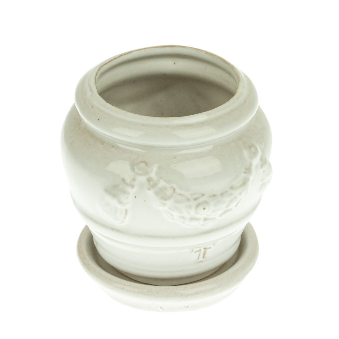 Handmade Rustic Ceramic Flower Pot in White from Mexico - Vintage White