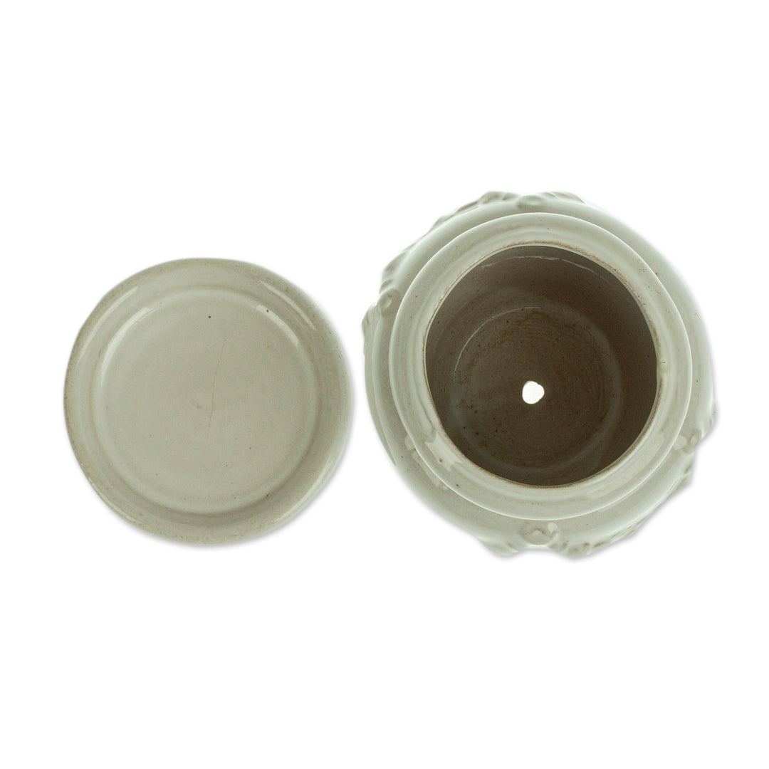 Handmade Rustic Ceramic Flower Pot in White from Mexico - Vintage White