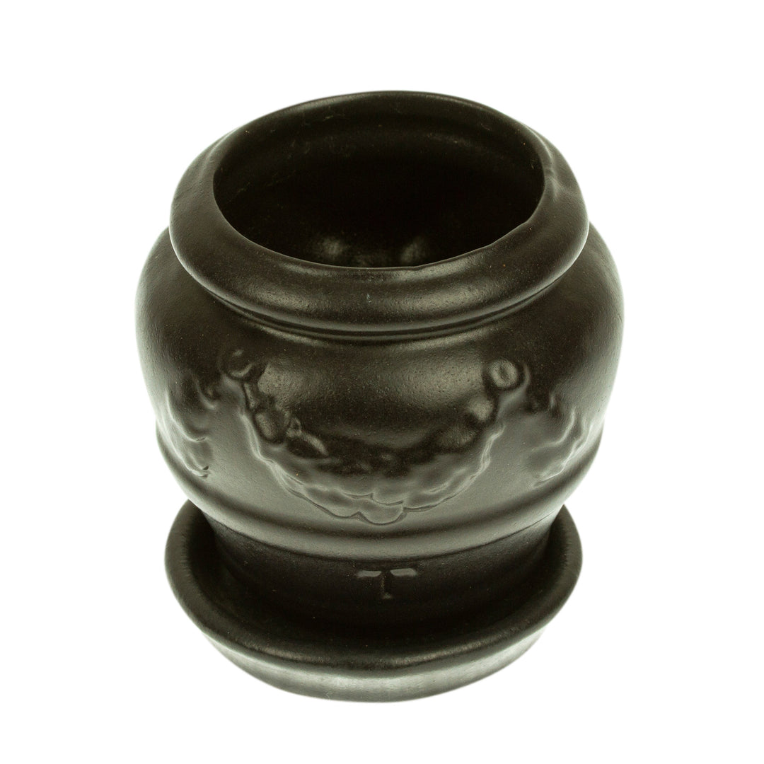 Handmade Rustic Ceramic Flower Pot in Black from Mexico - Vintage Black