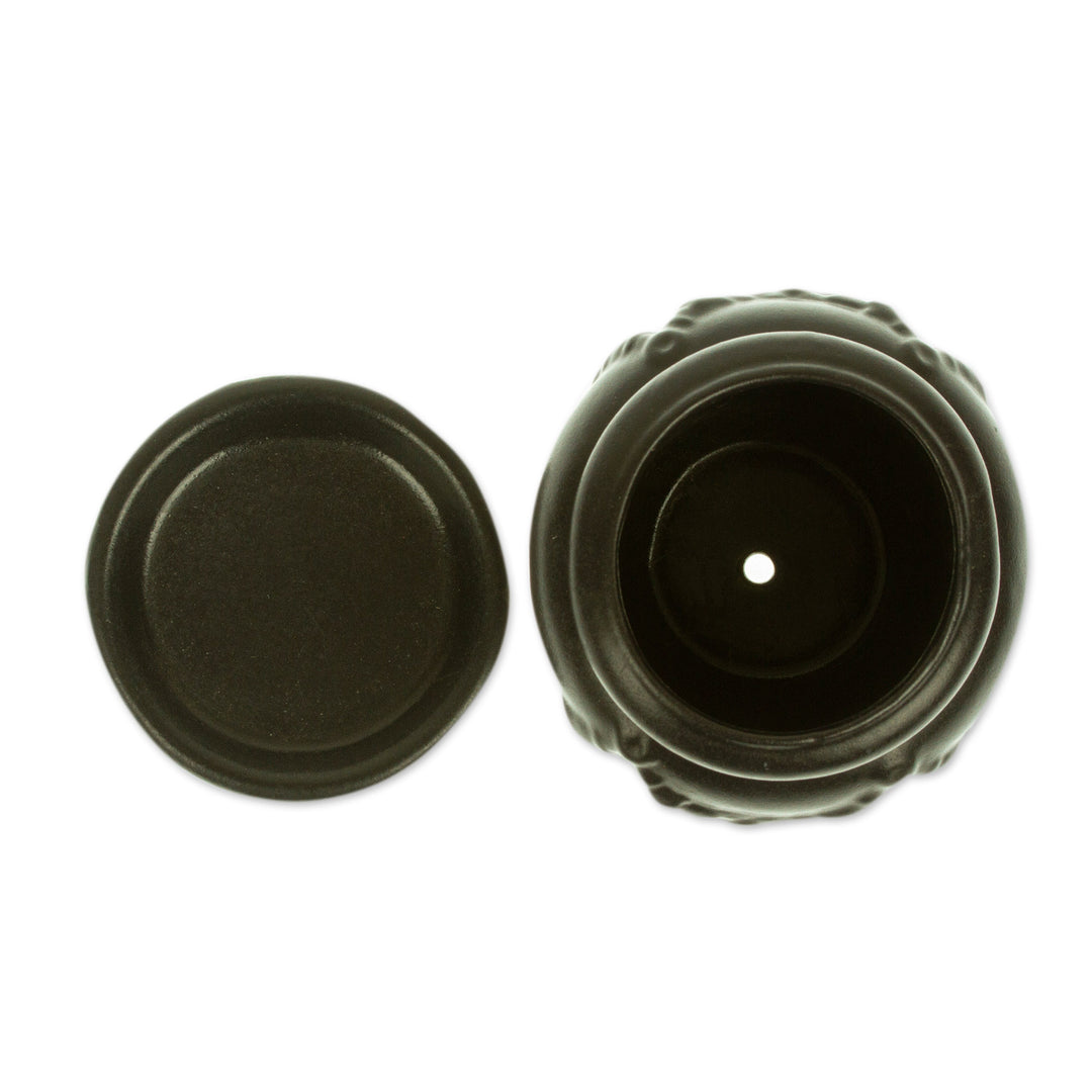 Handmade Rustic Ceramic Flower Pot in Black from Mexico - Vintage Black