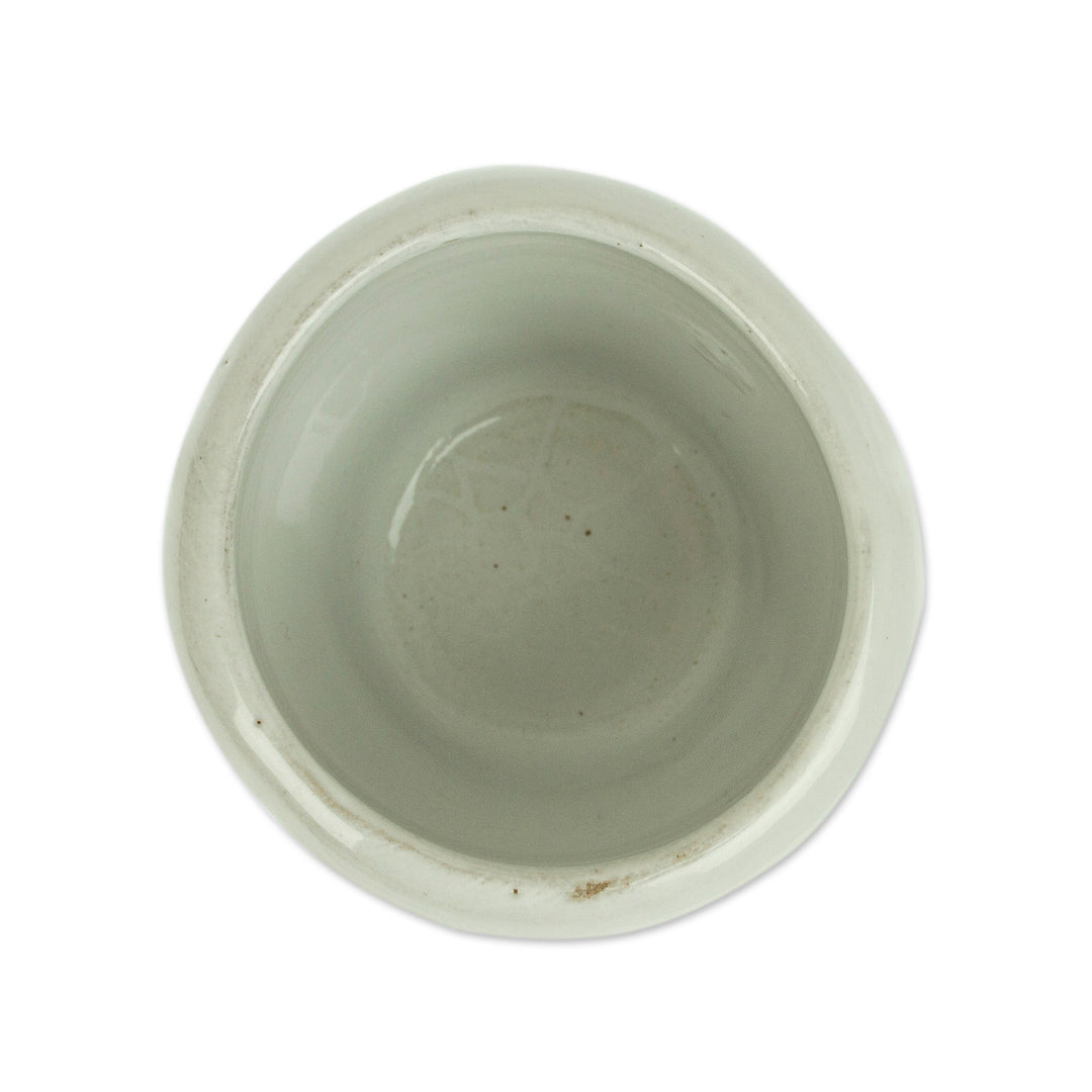 Handcrafted Small White Ceramic Flower Pot from Mexico - Bright Blossoms