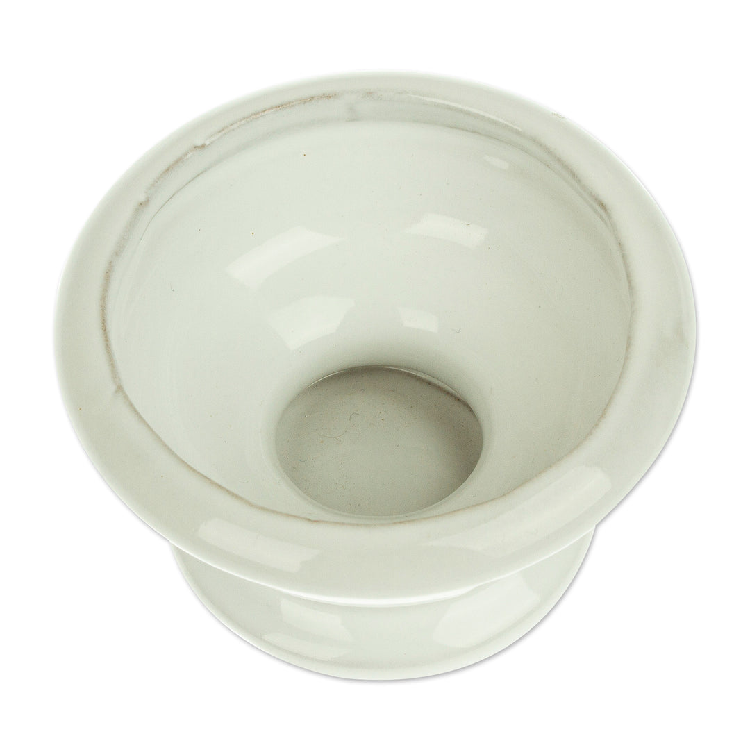 Handmade Small Ceramic Flower Vase in White from Mexico - Vintage Vision