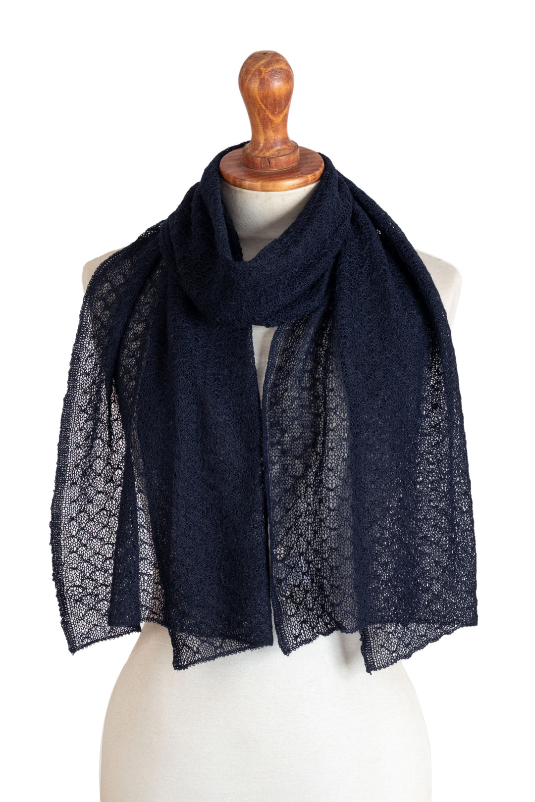 Textured 100% Baby Alpaca Scarf in Navy from Peru - Midnight Blue Gossamer