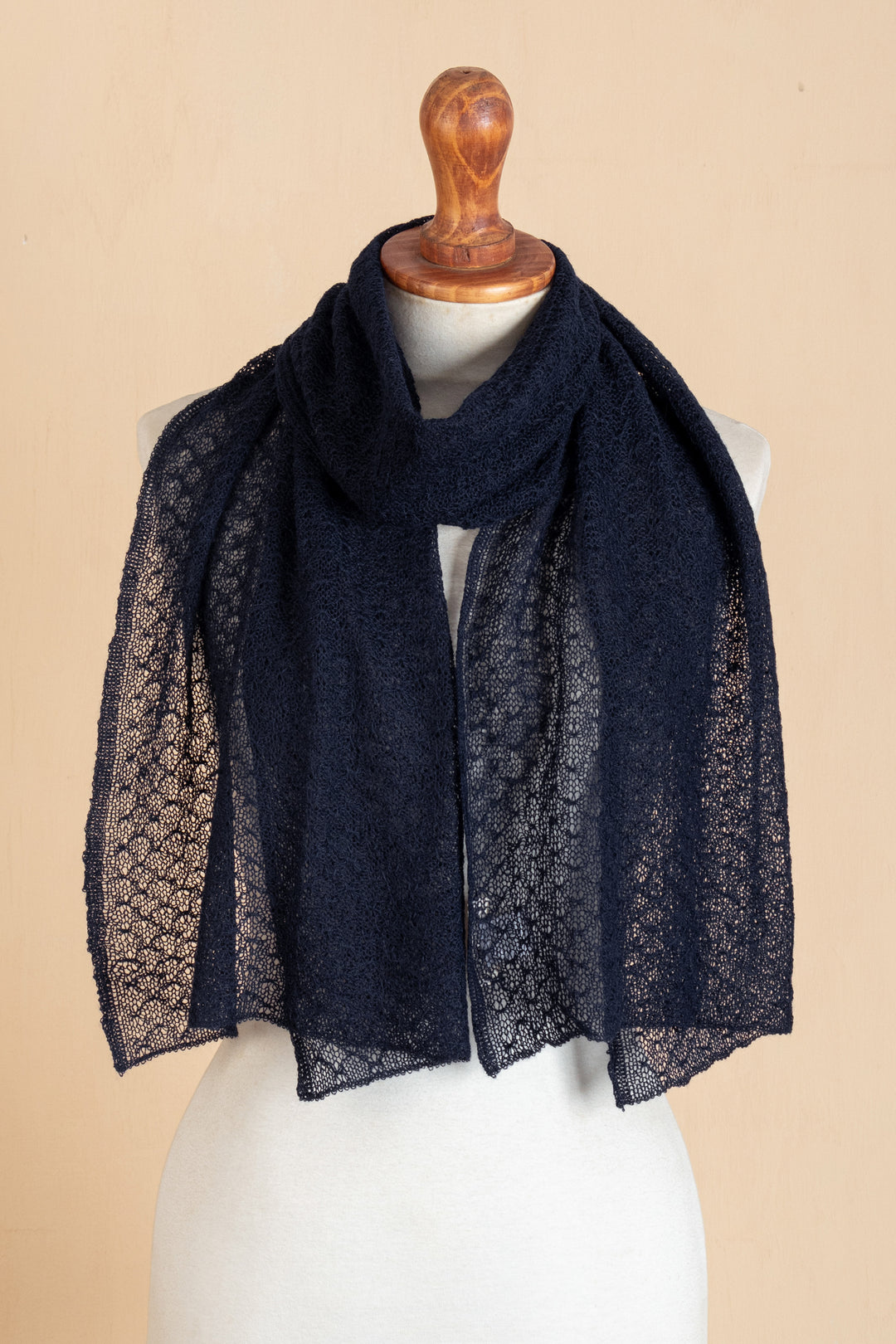 Textured 100% Baby Alpaca Scarf in Navy from Peru - Midnight Blue Gossamer