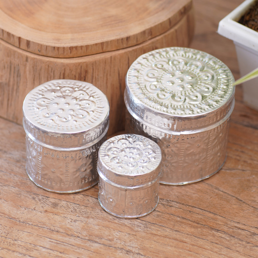 Set of 3 Aluminum Floral-Themed Handmade Decorative Boxes - Sparkling Flower
