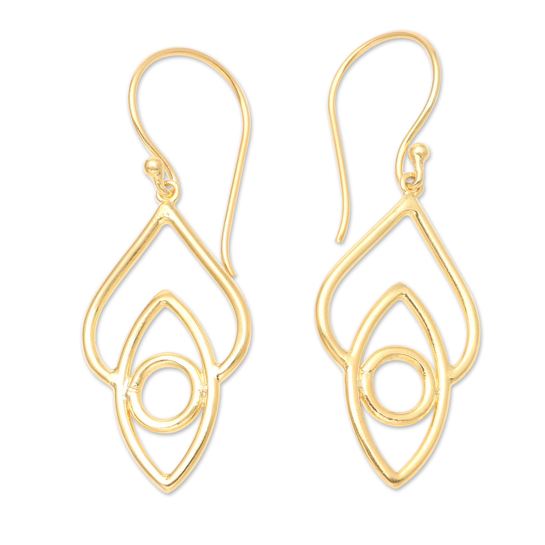 Handcrafted Gold-Plated Brass Dangle Earrings from Bali - Feast for the Eyes