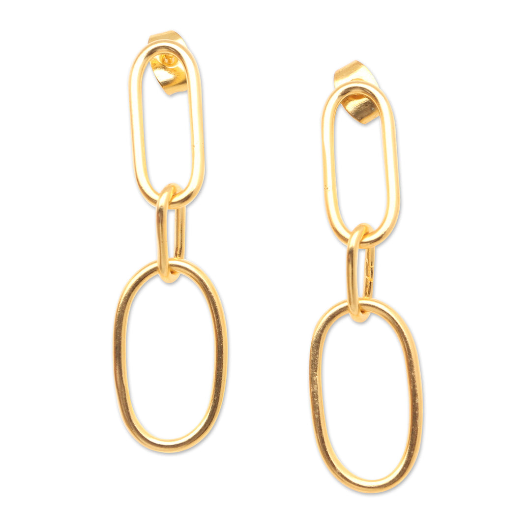Handmade 18k Gold-plated Dangle Link Earrings from Indonesia - Link the Chain