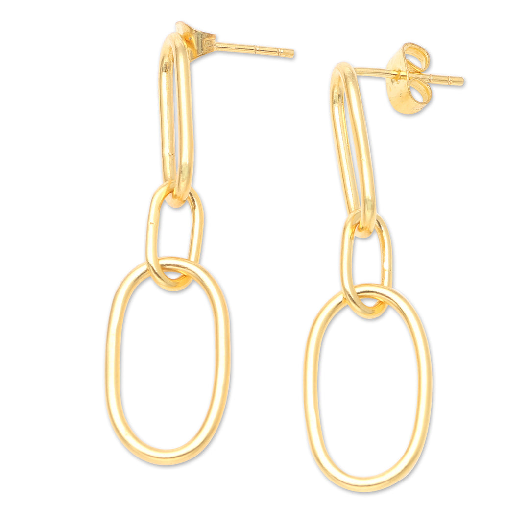 Handmade 18k Gold-plated Dangle Link Earrings from Indonesia - Link the Chain