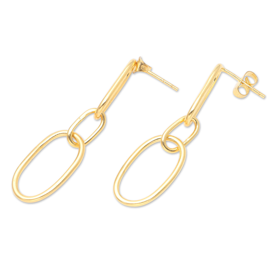 Handmade 18k Gold-plated Dangle Link Earrings from Indonesia - Link the Chain