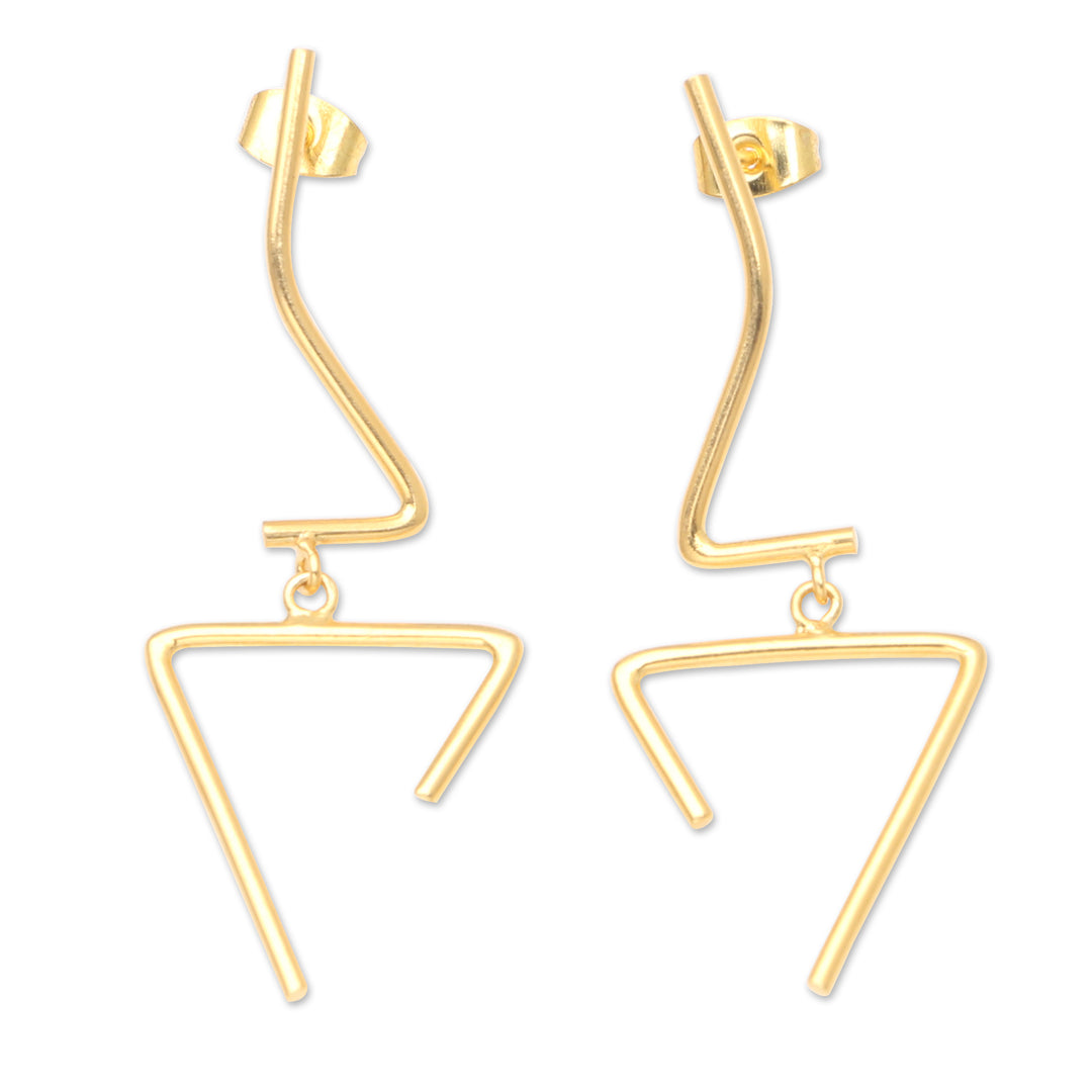 Hand Crafted Abstract 18k Gold-Plated Dangle Earrings - Disconnected