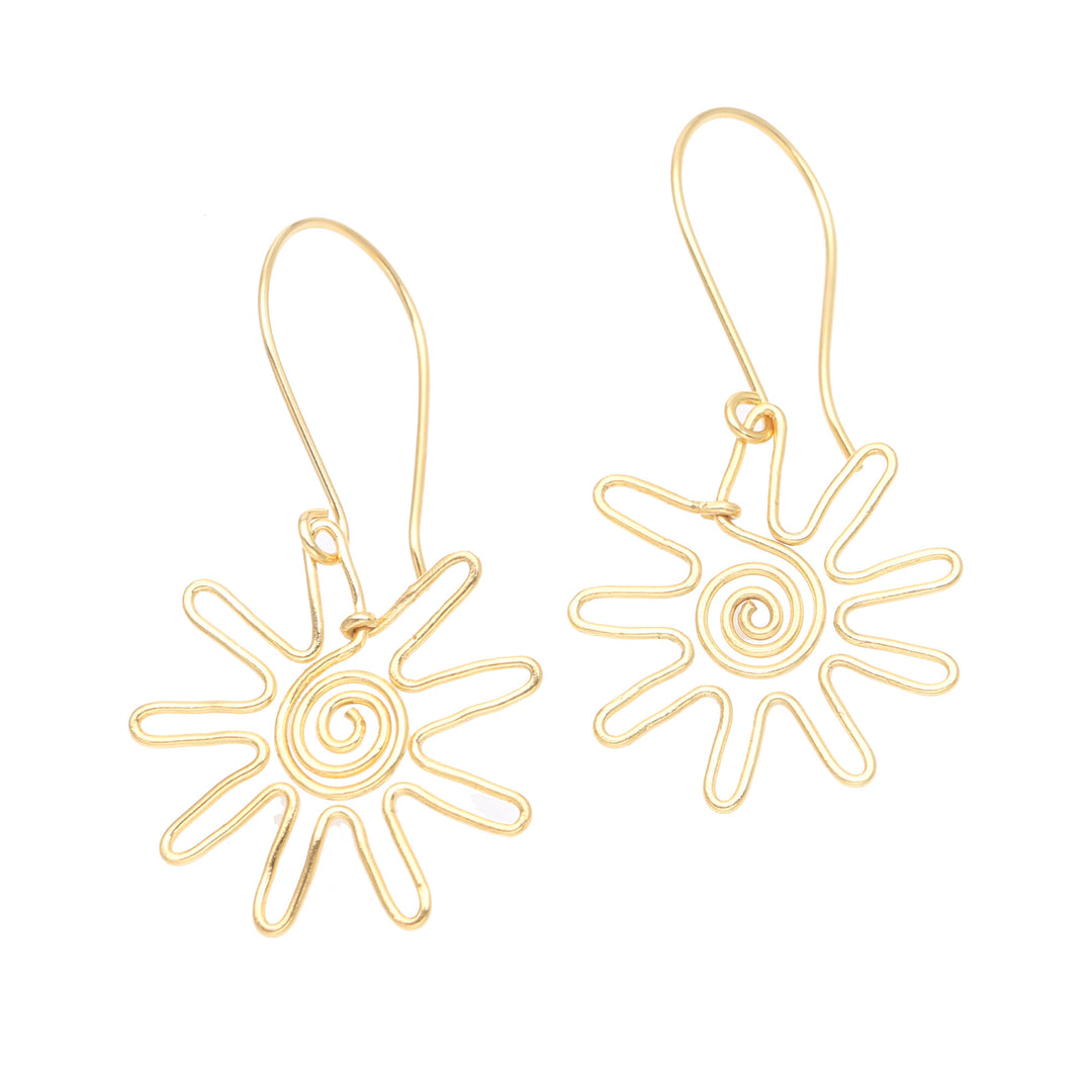 Hand Crafted Gold-Plated Dangle Earrings from Indonesia - Sun Gleam
