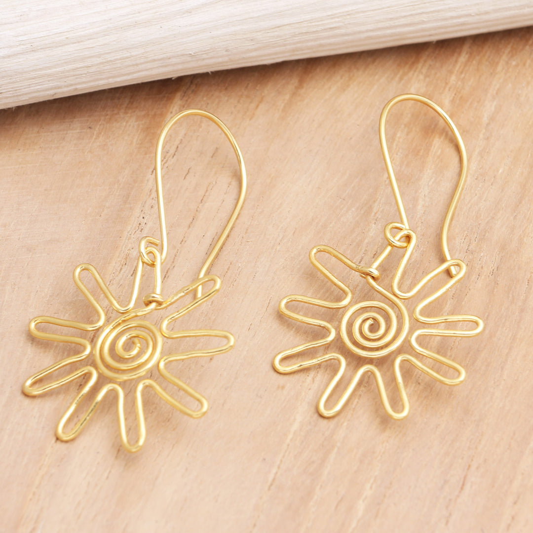 Hand Crafted Gold-Plated Dangle Earrings from Indonesia - Sun Gleam