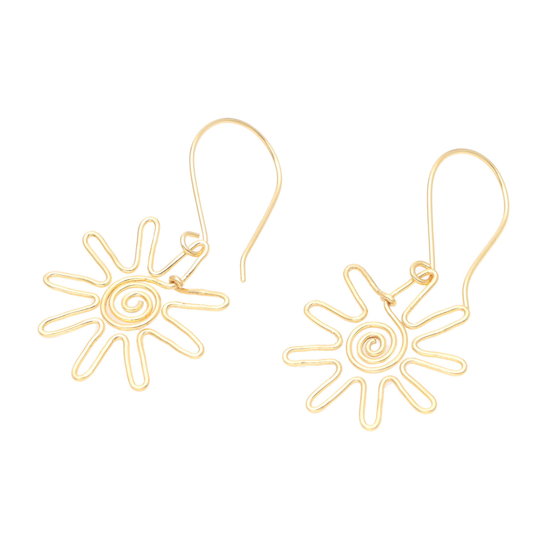 Hand Crafted Gold-Plated Dangle Earrings from Indonesia - Sun Gleam