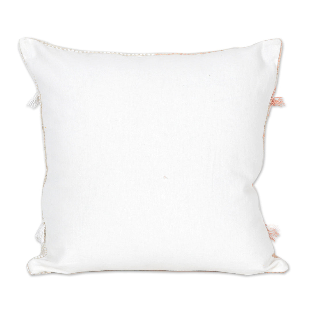 Fringed Cotton Cushion Covers from India (Pair) - Delhi Sophistication in Peach