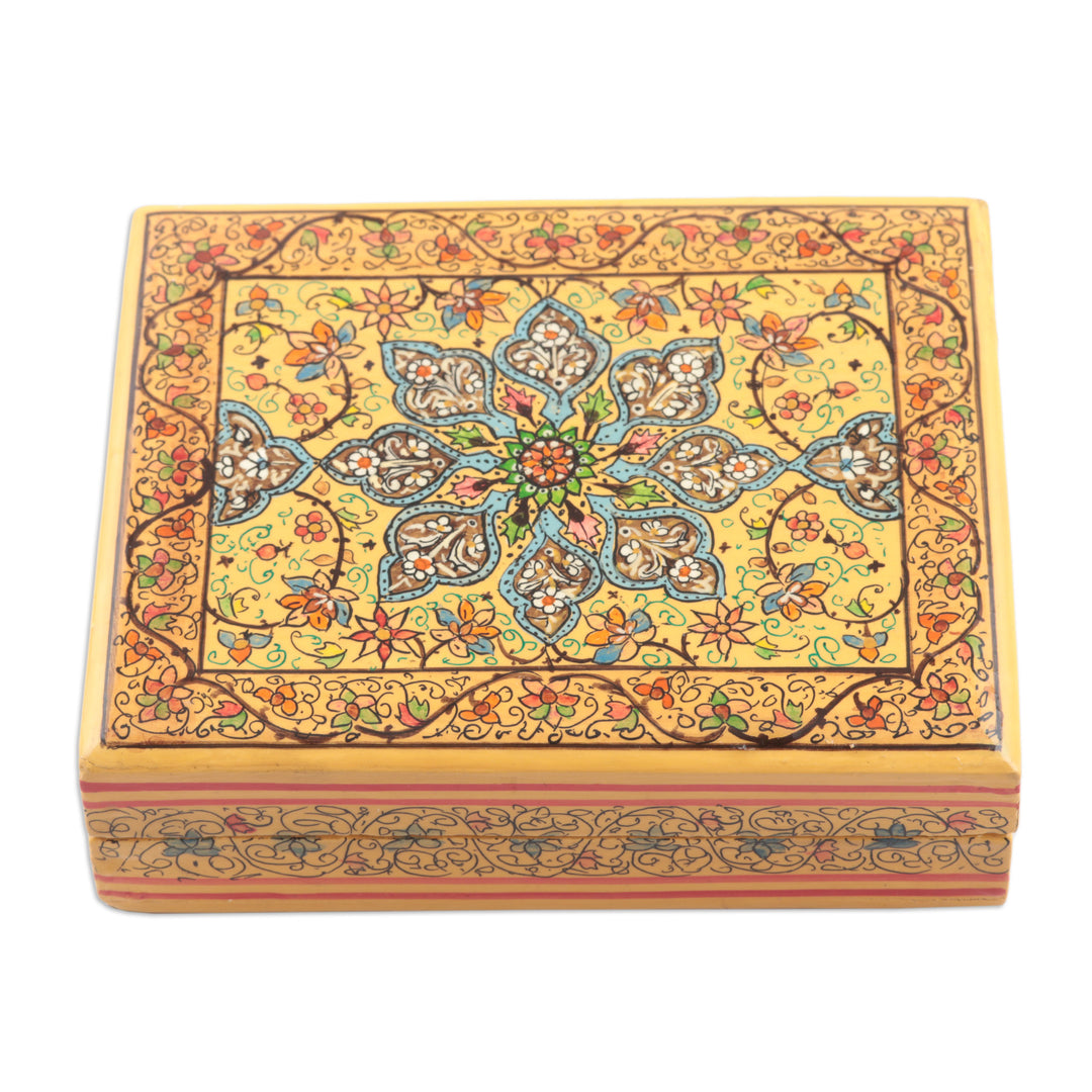 Wood Papier Mache Decorative Box in Yellow - Charming Persia