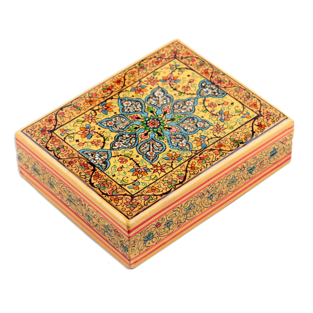 Wood Papier Mache Decorative Box in Yellow - Charming Persia