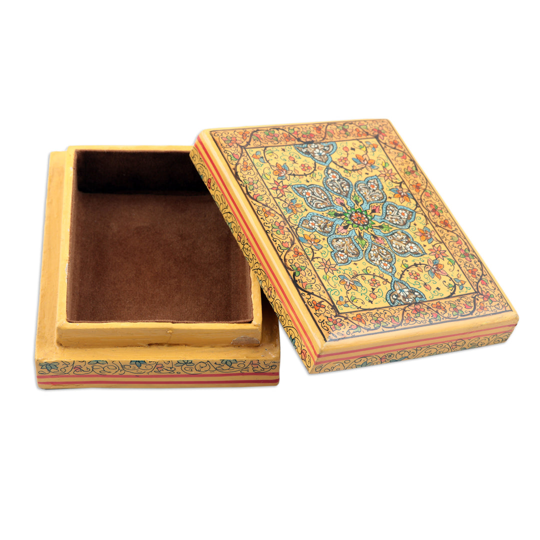 Wood Papier Mache Decorative Box in Yellow - Charming Persia