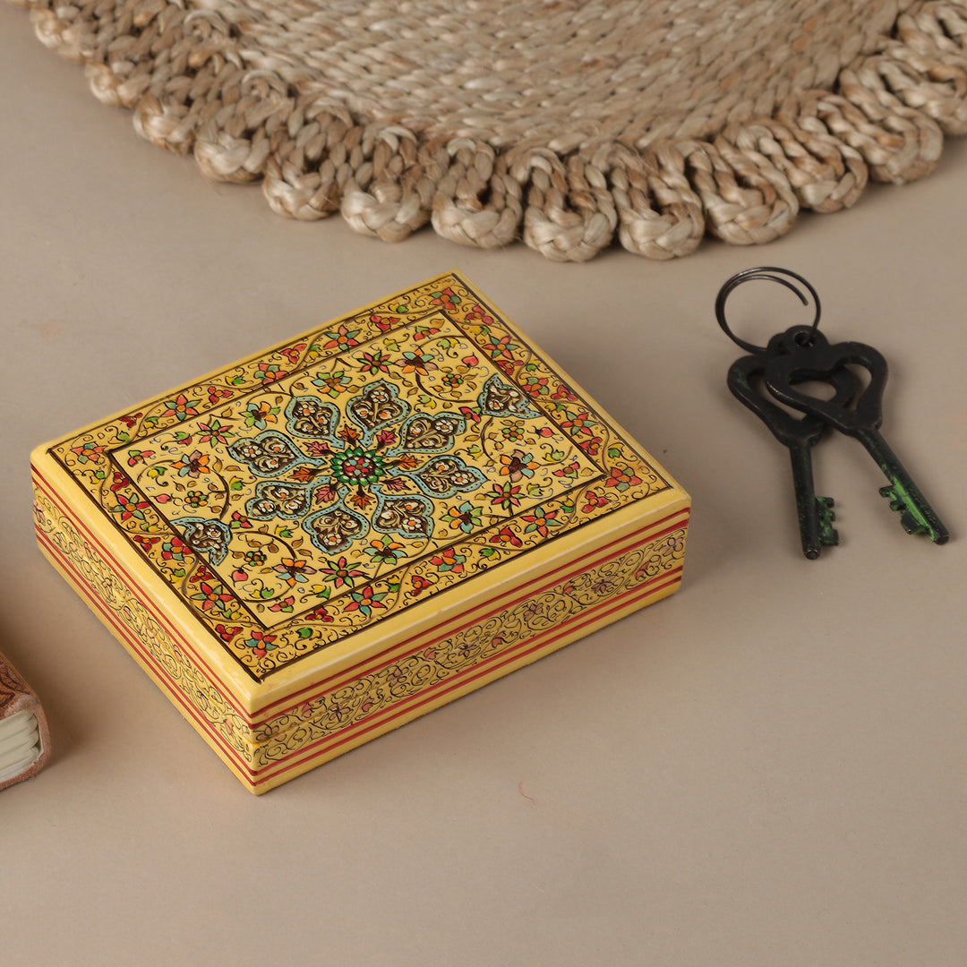 Wood Papier Mache Decorative Box in Yellow - Charming Persia