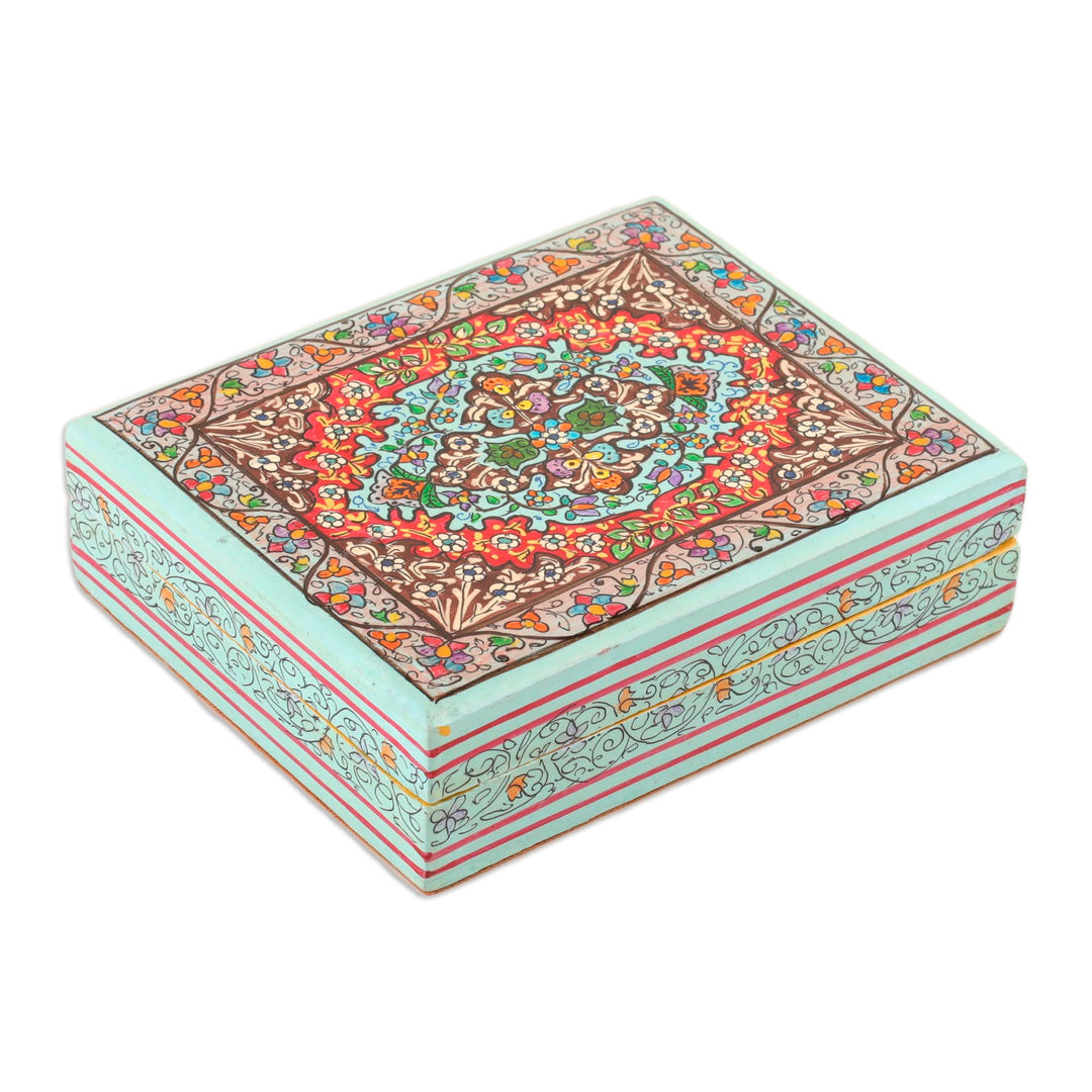 Wood Papier Mache Decorative Box in Blue - Persian Flower Paradise