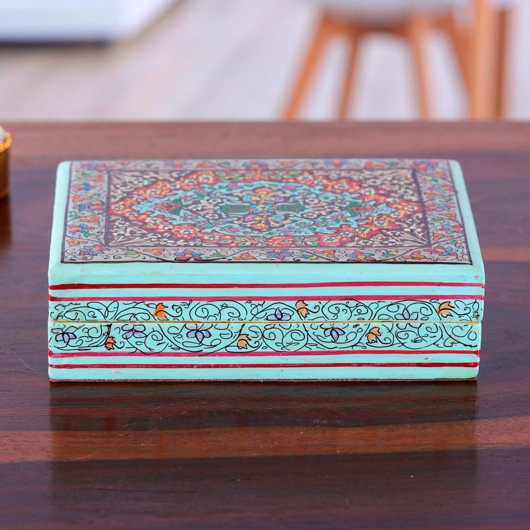 Wood Papier Mache Decorative Box in Blue - Persian Flower Paradise