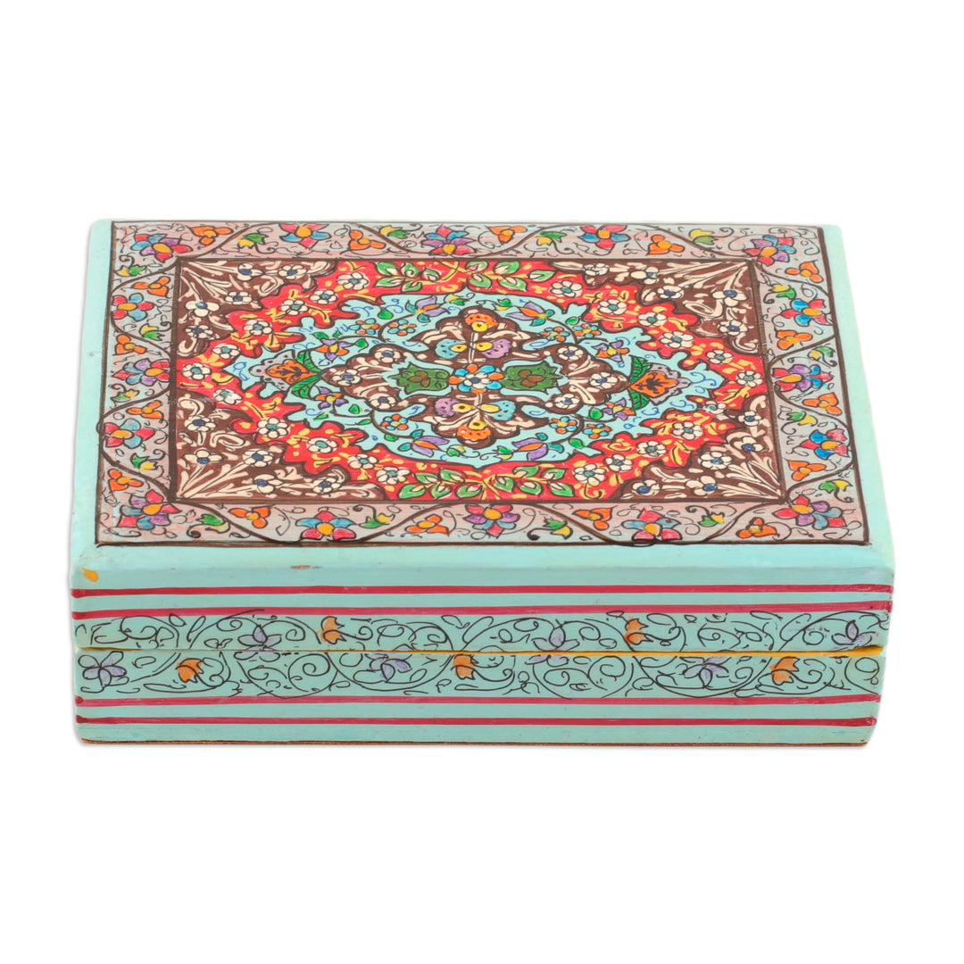 Wood Papier Mache Decorative Box in Blue - Persian Flower Paradise