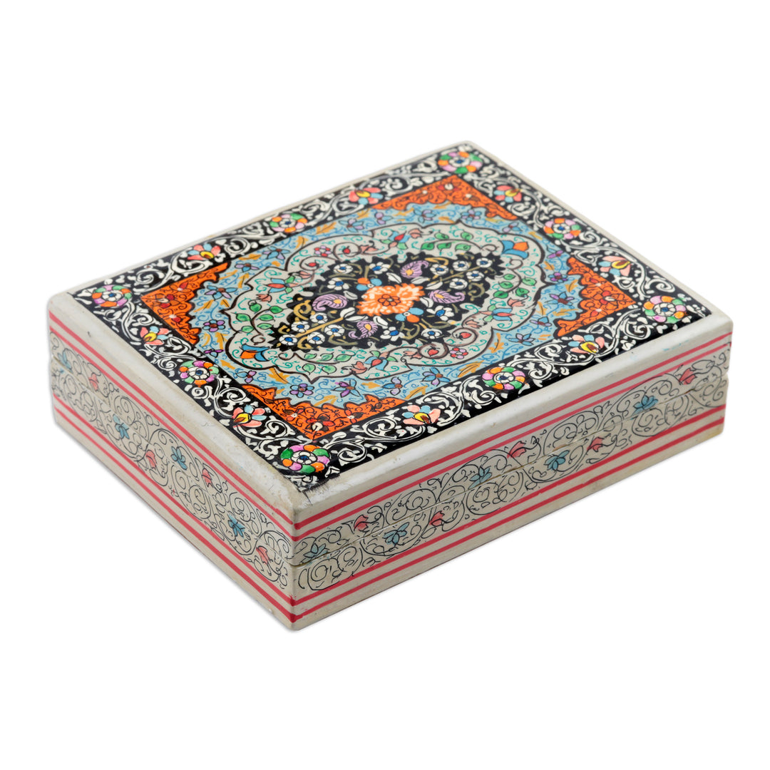 Wood Papier Mache Floral Decorative Box in Blue - Persian Floral Beauty