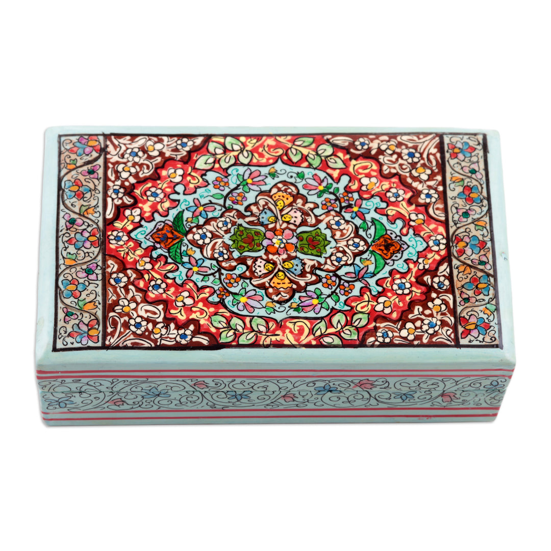 Indian Wood Papier Mache Decorative Box with Flowers - Persian Style