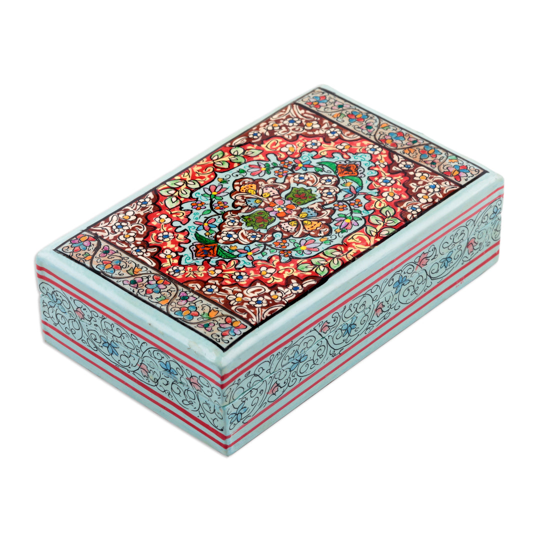 Indian Wood Papier Mache Decorative Box with Flowers - Persian Style
