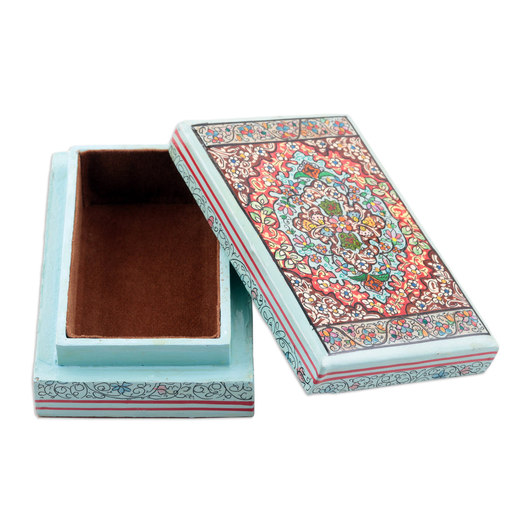 Indian Wood Papier Mache Decorative Box with Flowers - Persian Style