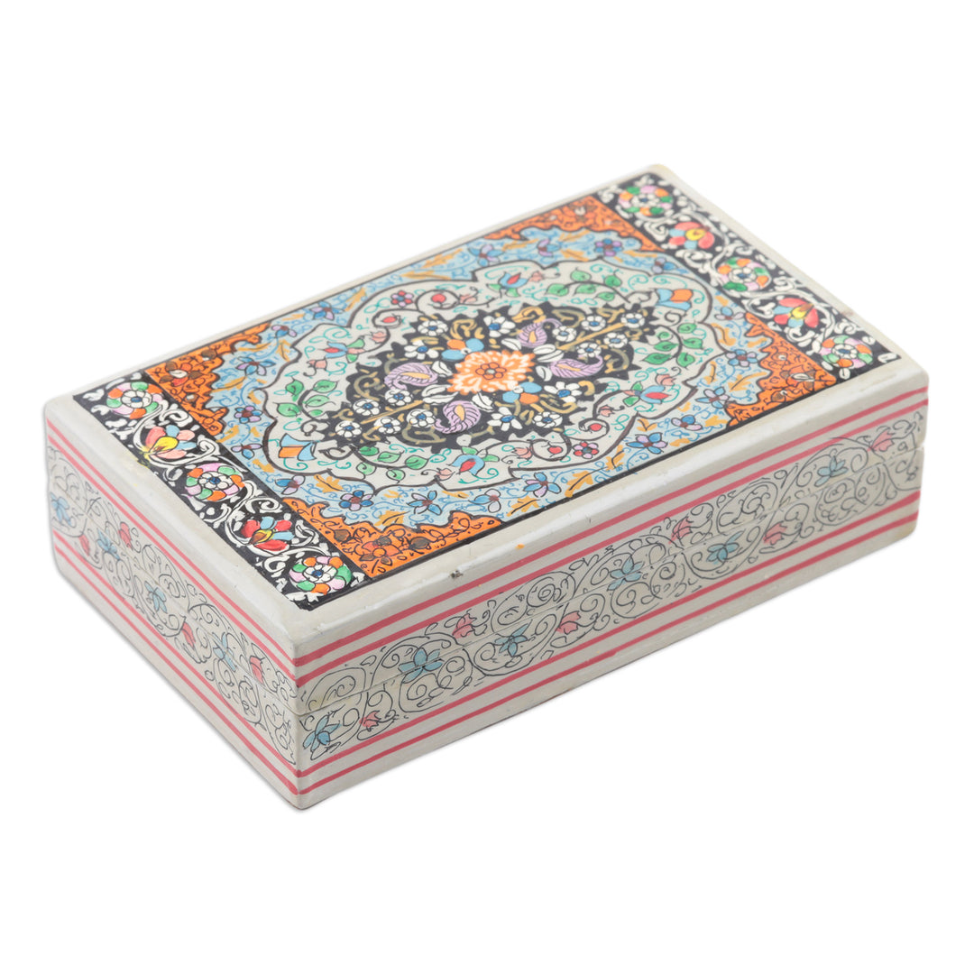 Indian Wood Papier Mache Decorative Box in Blue - Persian Midnight Garden