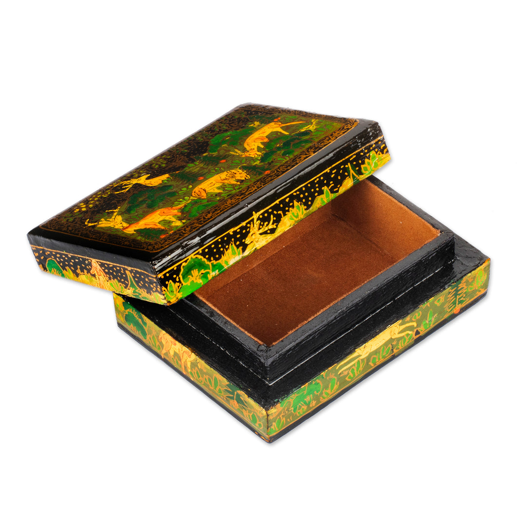 Hand-Painted Black Wood Papier Mache Decorative Box - Landscape in Black