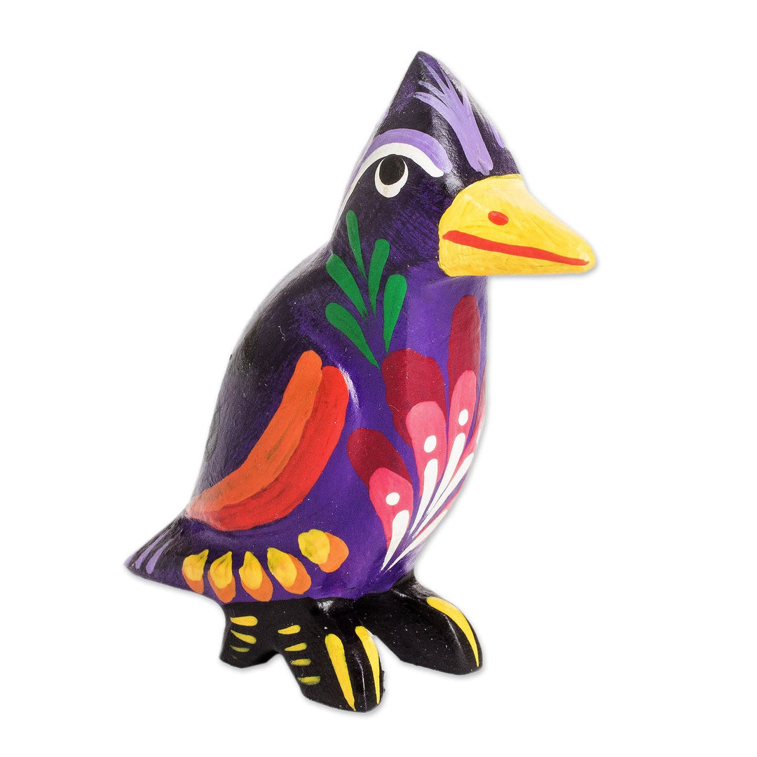Hand Painted Multicolored Wood Figurine from Guatemala - Curious Cardinal