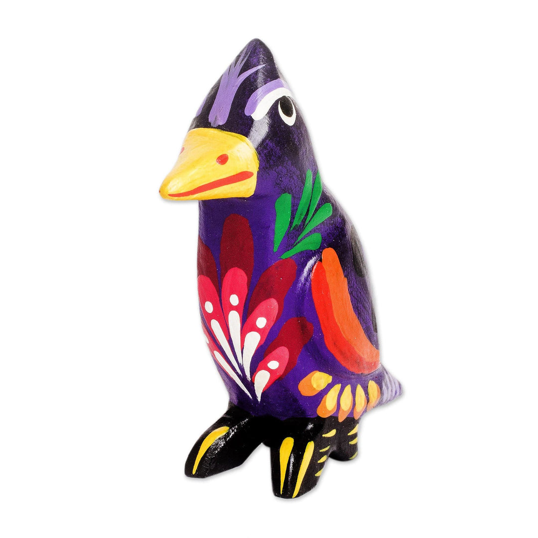 Hand Painted Multicolored Wood Figurine from Guatemala - Curious Cardinal