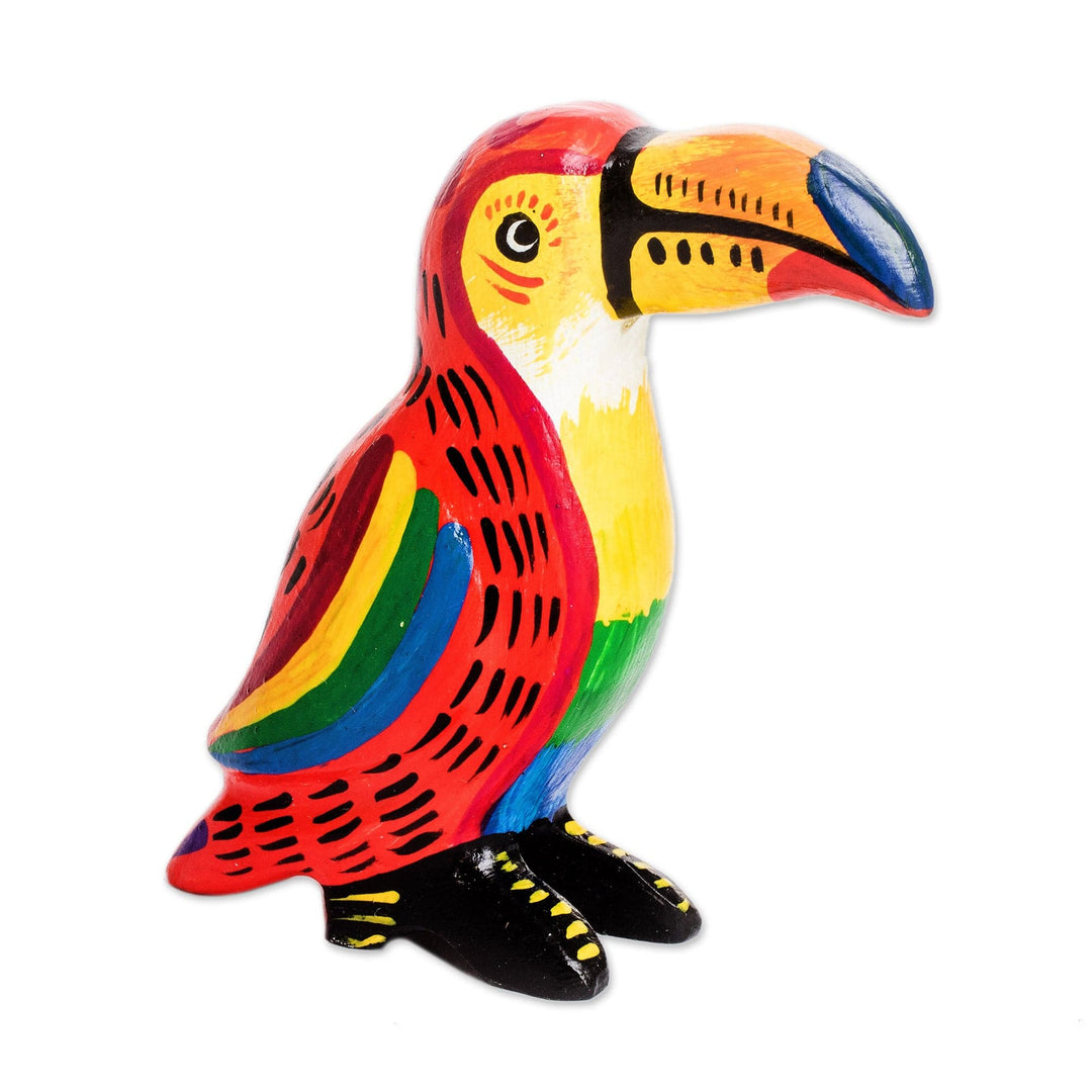 Handmade Guatemalan Multicolored Wood Figurine of Bird - Tranquil Toucan