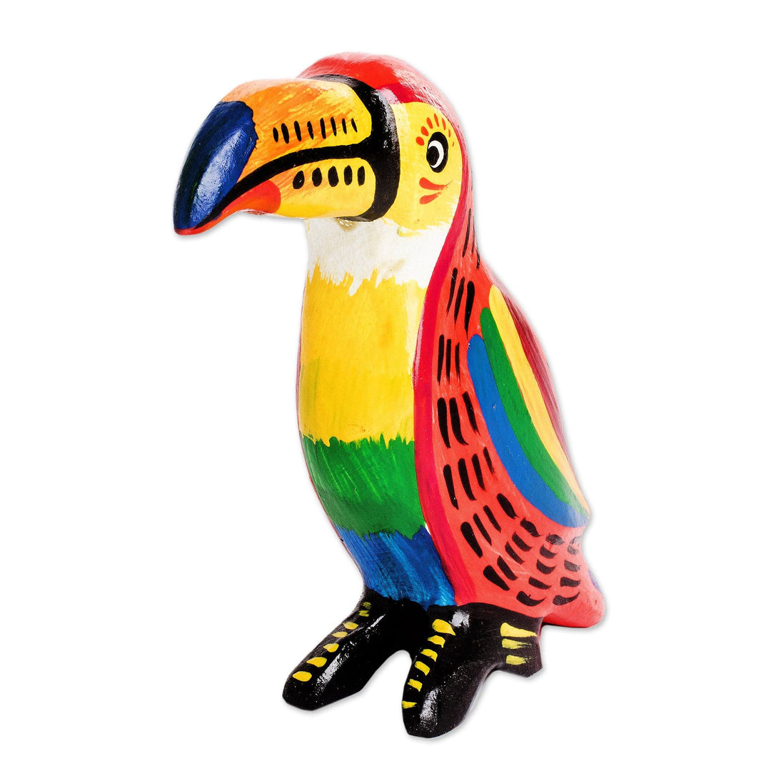Handmade Guatemalan Multicolored Wood Figurine of Bird - Tranquil Toucan