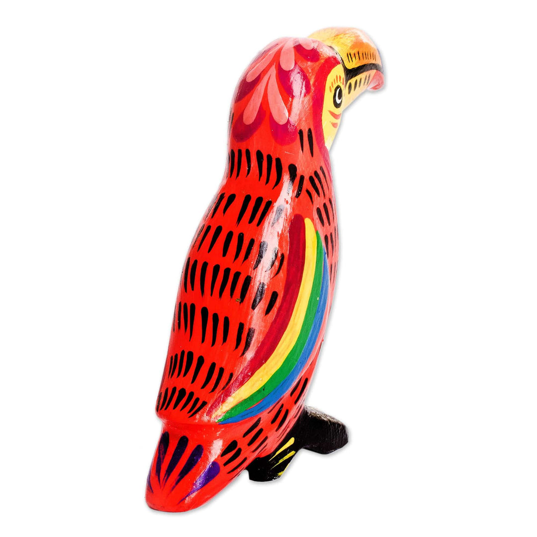 Handmade Guatemalan Multicolored Wood Figurine of Bird - Tranquil Toucan