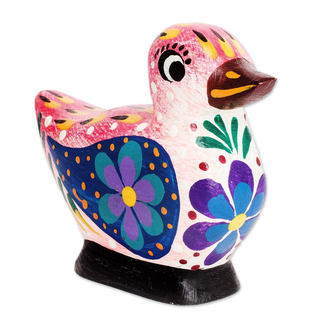 Handmade Multicolored Wood Duck Figurine from Guatemala - Dazzling Duck