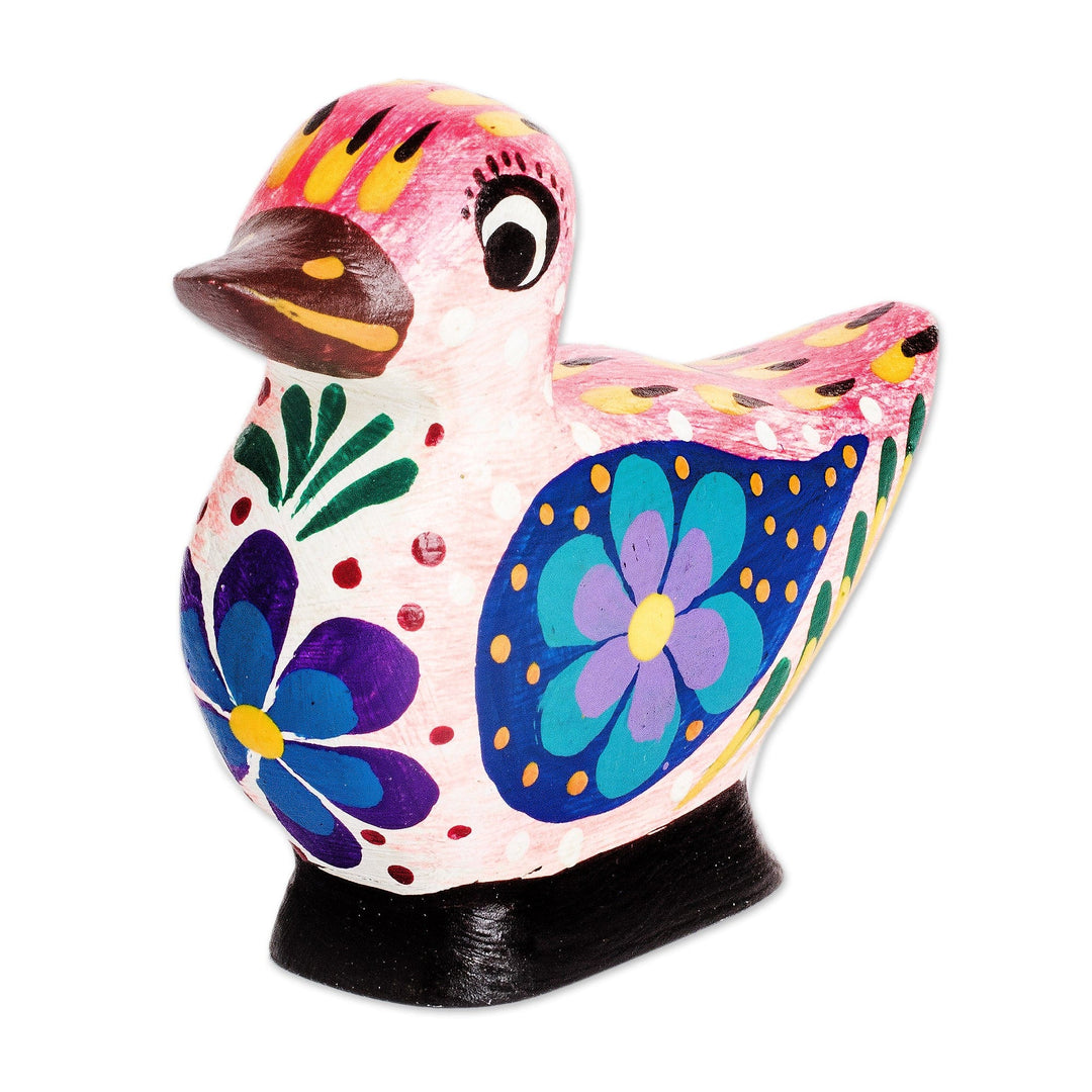 Handmade Multicolored Wood Duck Figurine from Guatemala - Dazzling Duck