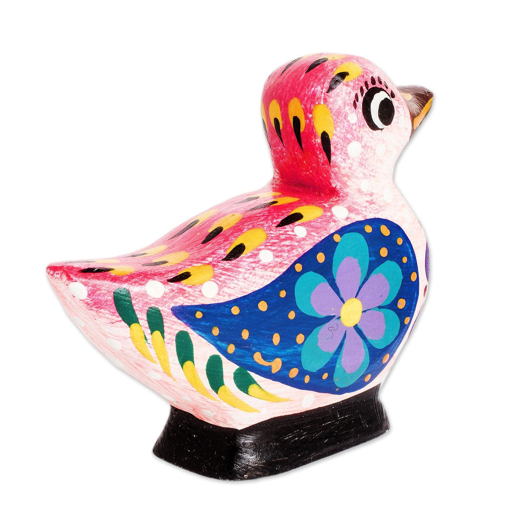 Handmade Multicolored Wood Duck Figurine from Guatemala - Dazzling Duck