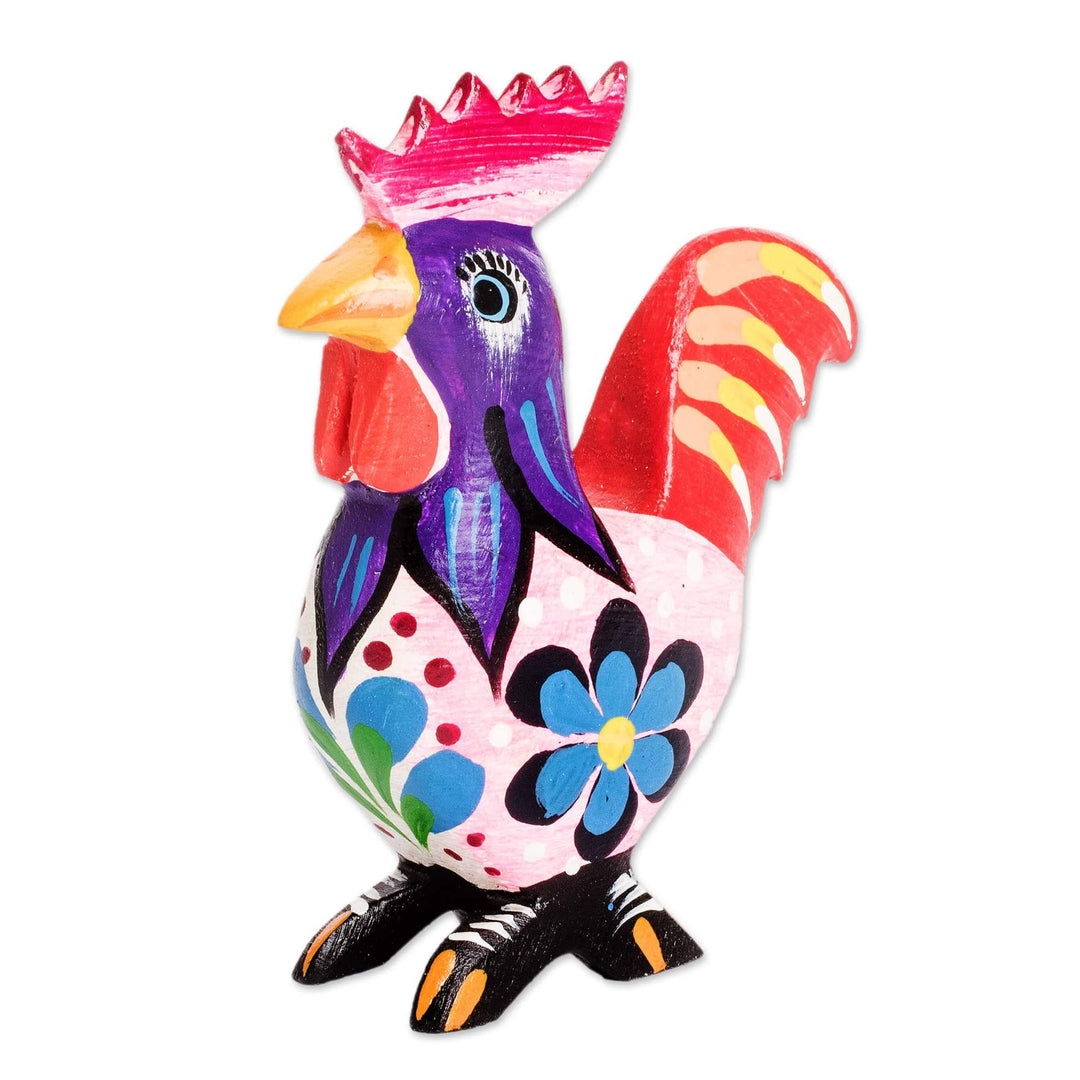 Hand-Carved Multicolor Wood Figurine from Guatemala - Radiant Rooster