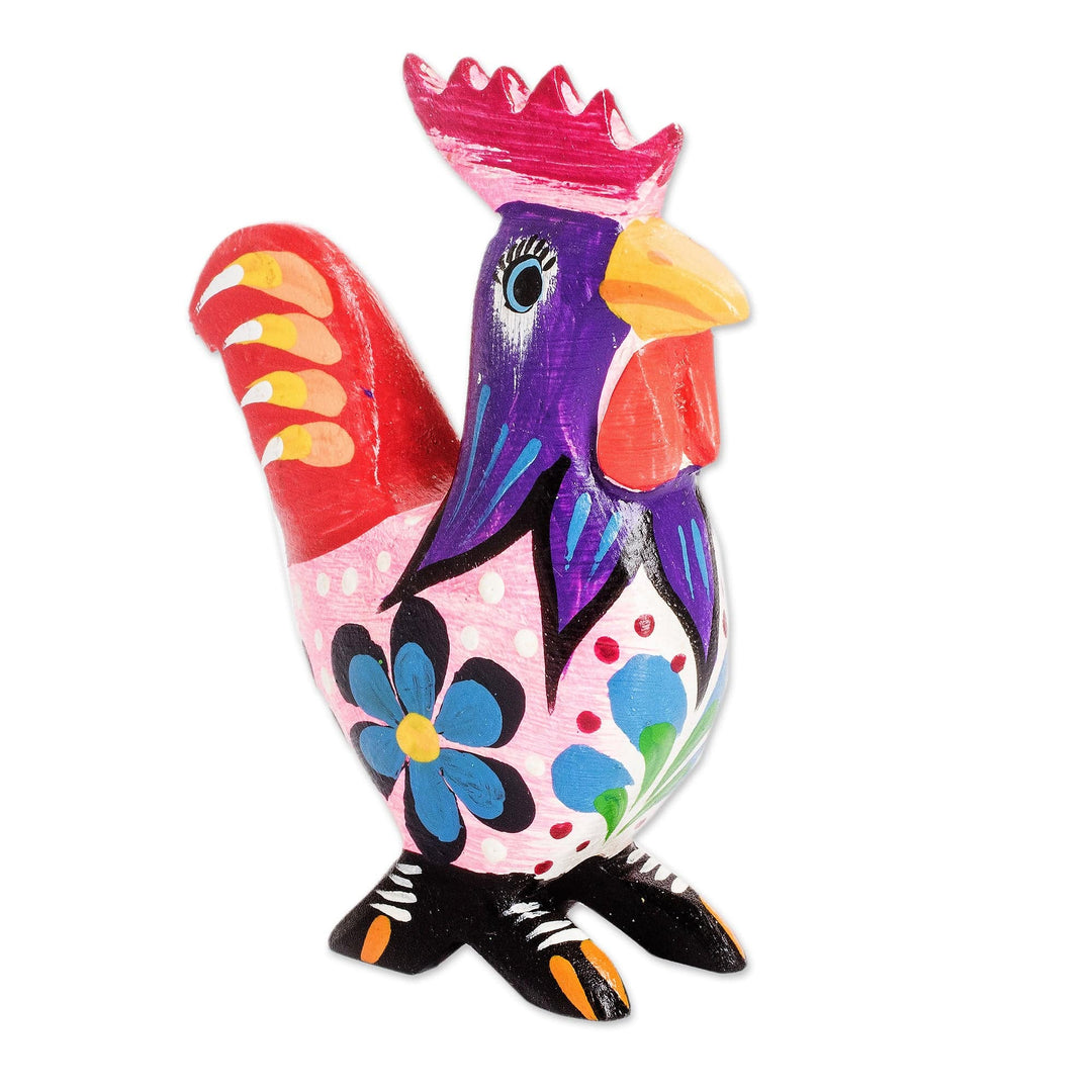 Hand-Carved Multicolor Wood Figurine from Guatemala - Radiant Rooster