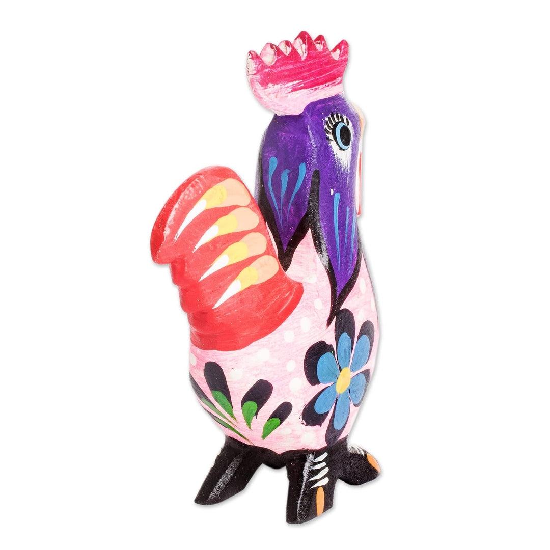 Hand-Carved Multicolor Wood Figurine from Guatemala - Radiant Rooster