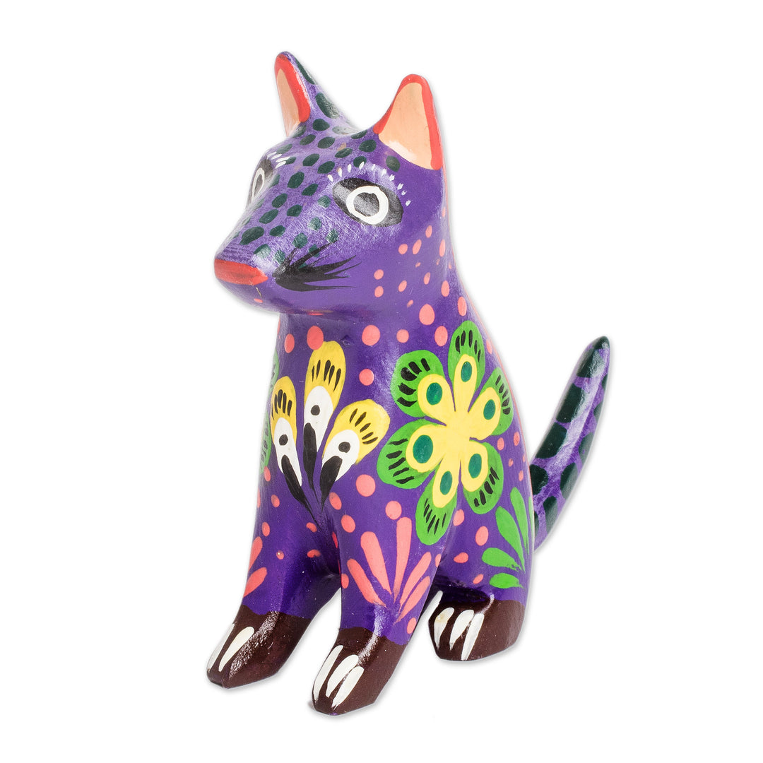 Hand-Carved Wild Cat Wood Figurine from Guatemala - Likeable Leopard